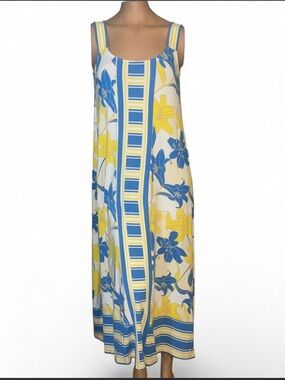 C. Wonder Sleeveless Maxi Dress in Blue, Yellow and White